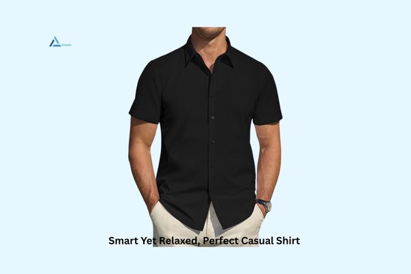 J.VER Men's Short Sleeve Shirts Stretch Stain Shield Casual Solid Formal Shirt